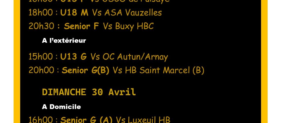 Match 29&30 avril